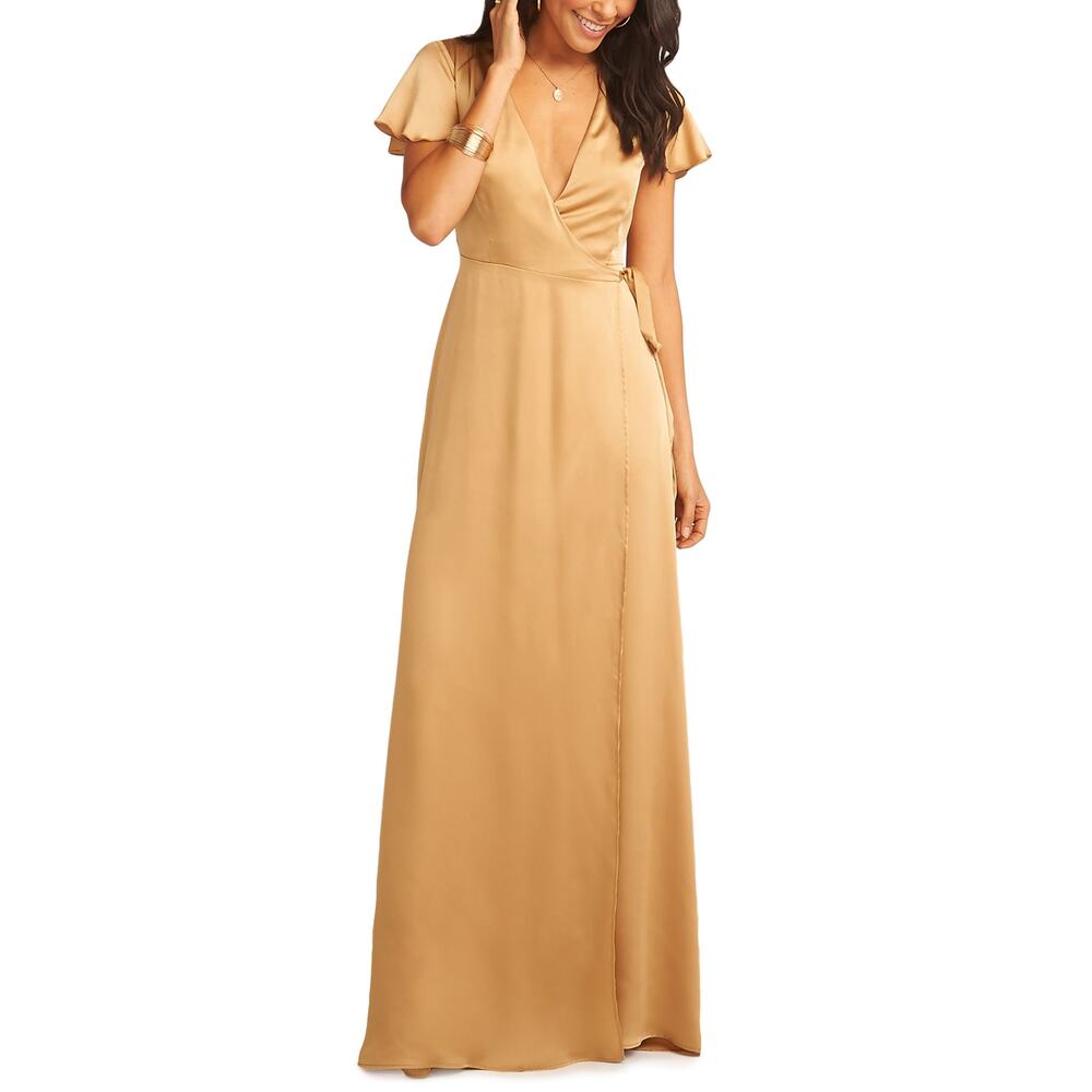 Show Me Your Mumu Noelle Wrap Dress in True Gold Luxe Satin NWT Size 3XL